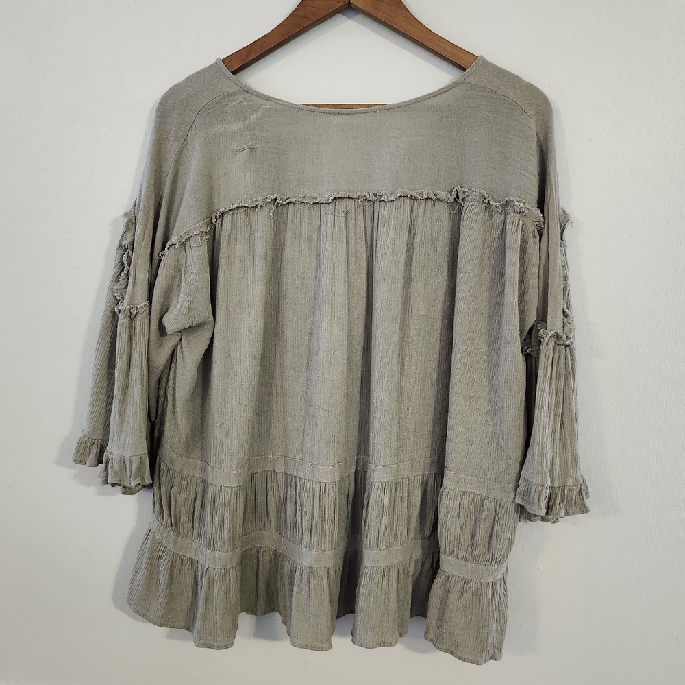 Ces Femme | Boho Flowy Loose Sleeves Ruffled Top - Picture 3 of 6